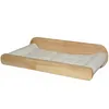 A wooden wall-mounted cat bed with a cream-colored cushion. Produktbild-Vorschau