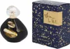 A black perfume bottle with gold accents and its matching navy blue box with gold speckles. Náhľad obrázku produktu