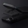 A black iPhone case is shown in an exploded view, with the outer shell lifted to reveal the inner structure and the phone underneath. Náhled obrázku produktu