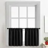 Two black cafe curtains are hung on a curtain rod across a window with six panes. Náhled obrázku produktu
