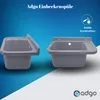 Two views of a gray sink are shown against a blue and white gradient background. Text and a logo are present. Anteprima dell’immagine prodotto