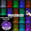 A collage of images showcasing a crystal diamond table lamp in various colors, with text overlays highlighting its features. Produktbild-Vorschau
