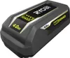 A close-up, angled view of a Ryobi 4.0 Ah battery pack. Voir les images du produit