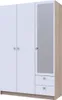 A three-door wardrobe with a mirror on one of the doors and two drawers at the bottom, set against a white background. Náhľad obrázku produktu