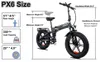 A diagram showing the dimensions and specifications of an electric bicycle. Produktbild-Vorschau