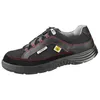 A black safety shoe with red stitching and a yellow ESD symbol. Produktbild-Vorschau