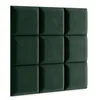 A close-up, diagonal view of a wall panel composed of nine dark green, square upholstered sections. Anteprima dell’immagine prodotto