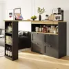 A modern living room or dining area featuring a bar cart with a built-in table. Voir les images du produit
