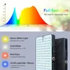 A diagram showing the light spectrum of a full-spectrum grow light, followed by descriptions of different light types and images of grow light panels. Produktbild-Vorschau
