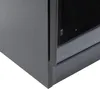 A close-up view of the corner of a black display cabinet with a glass door. Voir les images du produit