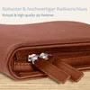 Close-up of a brown leather conference folder, showing the zipper detail. Náhľad obrázku produktu