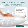 A person's hand is touching a pillow, with arrows indicating airflow. A sleeping person is visible in the background. Produktbild-Vorschau