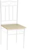 A white metal chair with a tan seat. Voir les images du produit