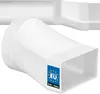 A white plastic ventilation duct connector with a 'Made in EU' sticker. Anteprima dell’immagine prodotto