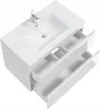 A white bathroom vanity cabinet with a sink and faucet, shown from a top-down diagonal angle with two drawers partially open. Anteprima dell’immagine prodotto