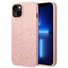 A pink glittery phone case with the 'Guess' logo in gold, shown on a white background next to a smartphone. Podgląd zdjęcia produktu