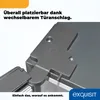 A close-up view of a refrigerator or freezer door hinge mechanism, with marketing text overlayed. Produktbild-Vorschau
