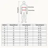 A diagram of a male figure with measurements indicated, alongside a size chart. Produktbild-Vorschau