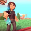 A stylized 3D character holding a device with a blue creature on it, standing in an outdoor environment with lush green bushes and a bright blue sky. Náhľad obrázku produktu
