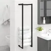 A bathroom setting with a towel rack holding folded towels, a sink, and a cabinet. Anteprima dell’immagine prodotto