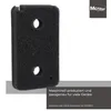 A black foam filter with two holes is shown against a white and light gray background. Text overlays provide product information. Produktbild-Vorschau