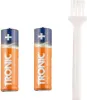 Two batteries and a cleaning brush on a white background. Produktbild-Vorschau