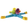 A toy game with four colorful hippos on a blue base with yellow launchers. Produktbild-Vorschau