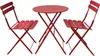 A red metal bistro set with a round table and two chairs, set against a white background. Náhľad obrázku produktu