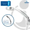 A chrome-plated shower head and a comparison image of a shower head without an angle piece. Produktbild-Vorschau