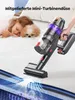 A child and a dog sleeping on a bed while a vacuum cleaner is being used on the bed. Produktbild-Vorschau