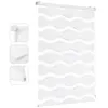 A white roller blind with a wave pattern is shown against a white background. Three inset images show details of the blind's mechanism and fabric. Produktbild-Vorschau