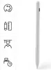 A white stylus pen is shown vertically on the right side of the image, with four icons on the left side representing art, school supplies, graduation, and a desk with a clock. Voir les images du produit