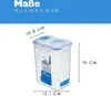 A clear plastic food container with dimensions indicated by text and lines. Produktbild-Vorschau