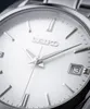Close-up of a silver Seiko watch face with a white dial and silver hands. Náhľad obrázku produktu