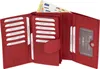 An open red leather wallet with euro banknotes sticking out of the top. Produktbild-Vorschau