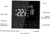 A digital thermostat display with labels pointing to different functions and readings. Podgląd zdjęcia produktu