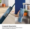 A split image showing a close-up of a mop handle with water tanks and a hand filling a water tank under a faucet. Anteprima dell’immagine prodotto