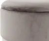 A close-up view of a gray upholstered ottoman. Produktbild-Vorschau