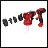 An exploded view of a red and black paint sprayer system with its components laid out. Produktbild-Vorschau
