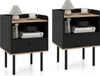 Two identical black nightstands with wood accents and metal legs are displayed side-by-side against a white background. Anteprima dell’immagine prodotto