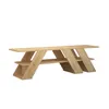 A wooden TV stand with a modern, angular design and two shelves. Náhľad obrázku produktu