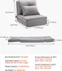 Diagrams and specifications for a convertible sofa bed. Voir les images du produit