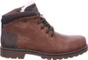 A side view of a brown leather boot with white fur lining. Produktbild-Vorschau