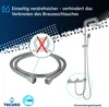 A shower hose and shower system are shown, with text highlighting a feature of the hose. Produktbild-Vorschau