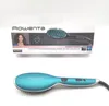 The image shows the packaging of a Rowenta hair straightening brush, with a product shot and marketing information. Below the packaging, the actual product is also visible. Produktbild-Vorschau