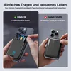 Comparison of a magnetic card holder for a phone, showing ease of access versus difficulty. Produktbild-Vorschau