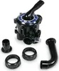 A black multi-port valve with a lever handle and several accessory pieces arranged around it on a white background. Produktbild-Vorschau