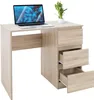 A light wood desk with a laptop, a plant, and three drawers. One drawer is partially open. Produktbild-Vorschau
