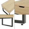 A collage of four close-up images showing details of a wooden coffee table with a metal frame. Voir les images du produit