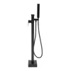 A black freestanding bathtub faucet with a handheld showerhead. Podgląd zdjęcia produktu
